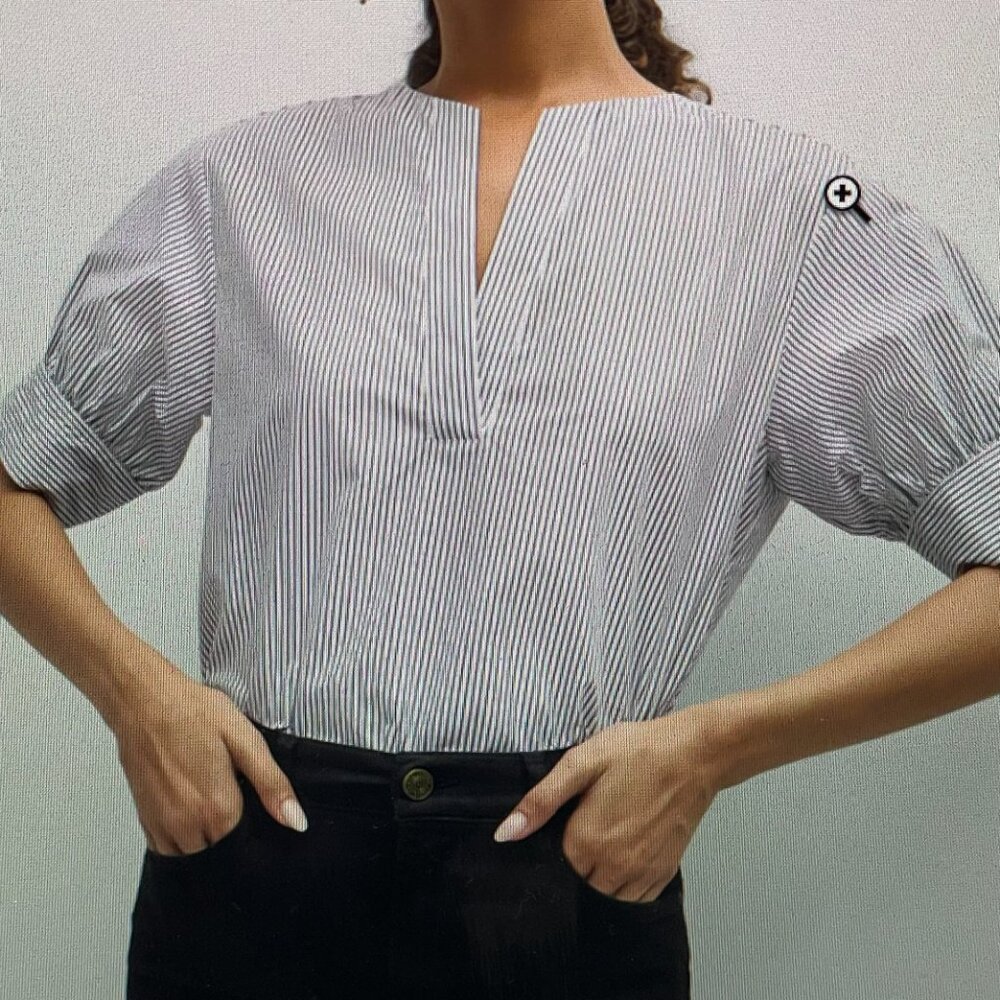 FRAME Striped V-Neck Popover Top